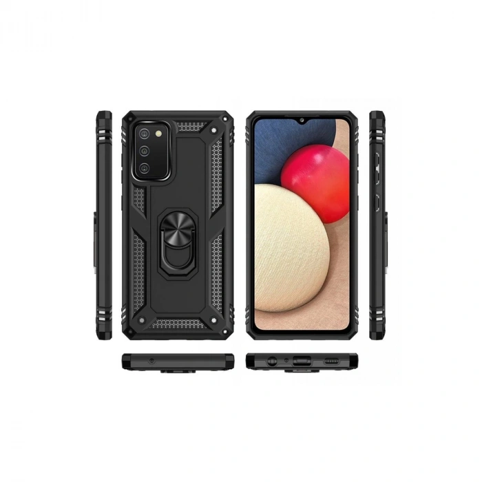 Galaxy A03s Kılıf Sofya Yüzüklü  Kapak - Siyah