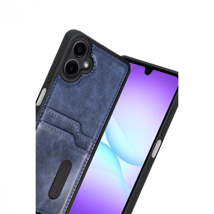 Galaxy A07 4g Sara Kartvizitli Deri Kılıf - Lacivert