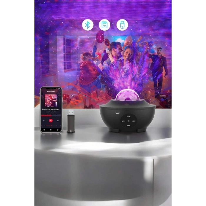 Galaxy Efektli LED Gece Lambası Projektörü Bluetooth Bağlantılı