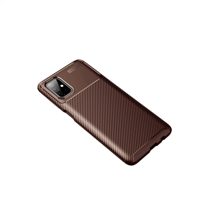 Galaxy M51 Kılıf Auto Fus Karbon Kapak - Kahverengi