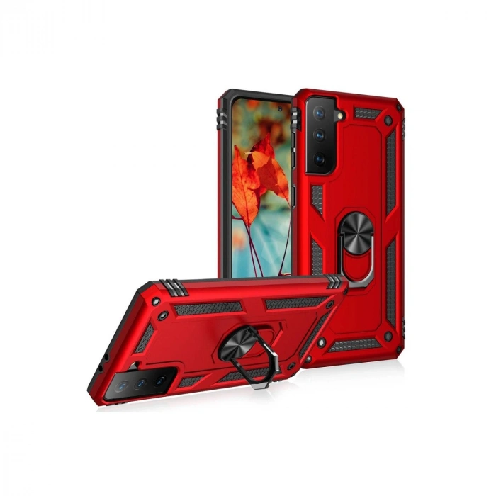 Galaxy S21 Kılıf Sofya Yüzüklü  Kapak - Kırmızı