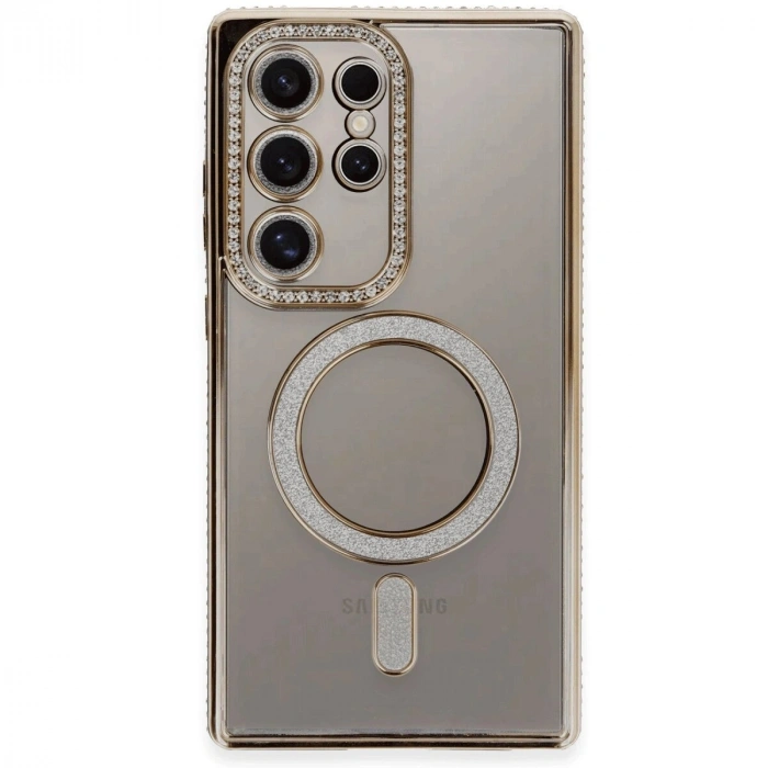 Galaxy S24 Ultra Kılıf Joke Simli Magneticsafe Kılıf - Gold