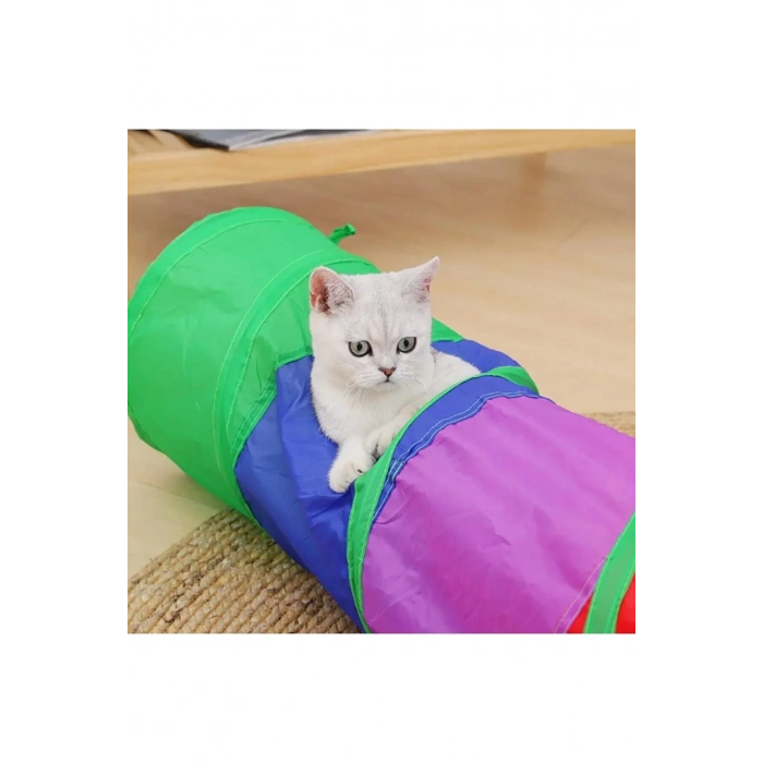 Gökkuşağı Desenli  Kedi Oyun Tüneli, Katlanabilir 125 cm