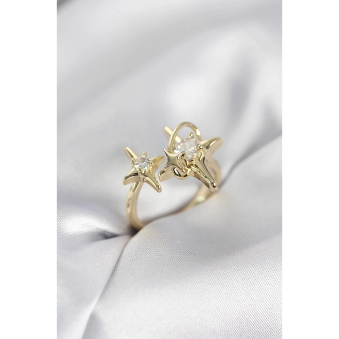 Gold Renk Kutup Yıldızı Model Zirkon Taşlı Kadın Yüzük
