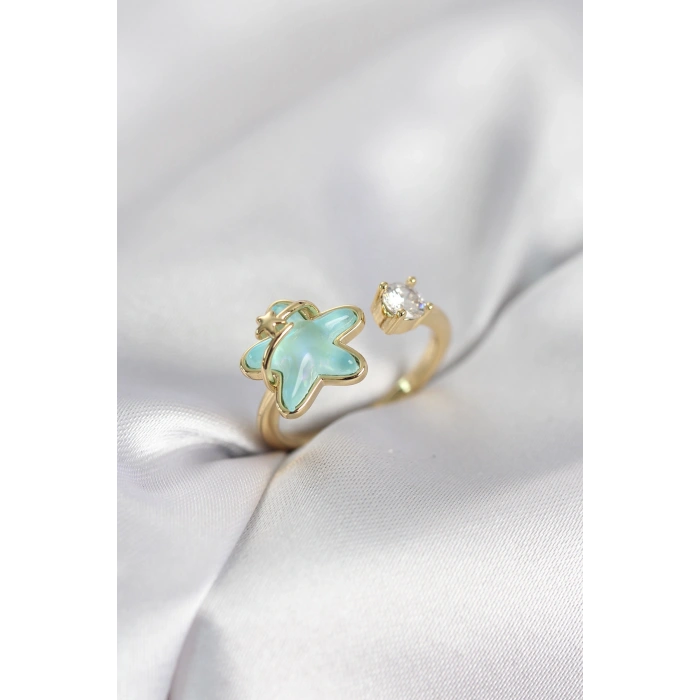 Gold Renk Turkuaz Yıldız Model Kadın Yüzük