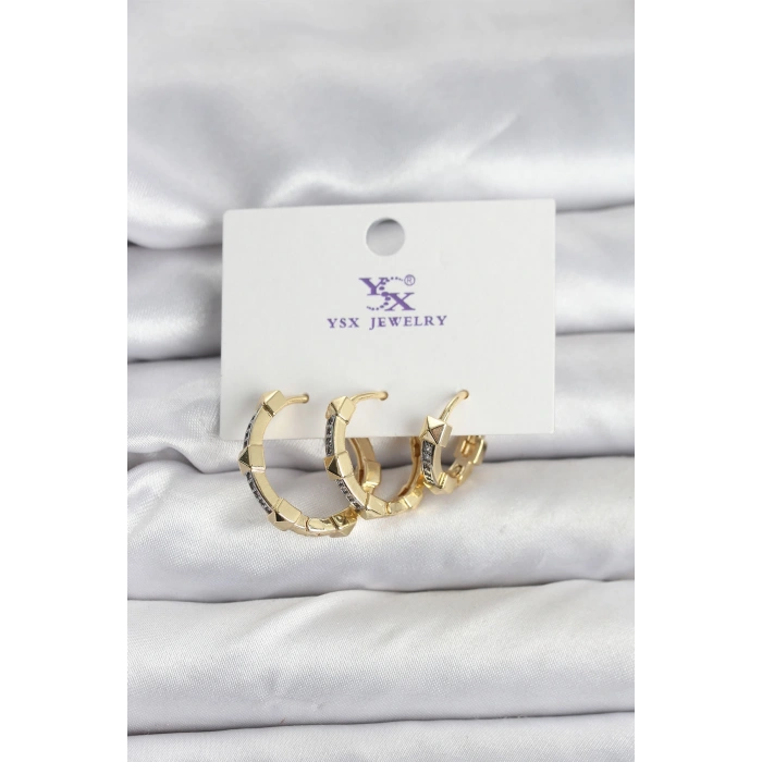 Gold Renk Zirkon Taşlı Kadın Küpe