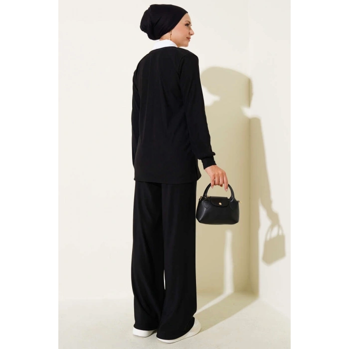 Gömlek Yaka Fitilli Salaş İkili Takım siyah