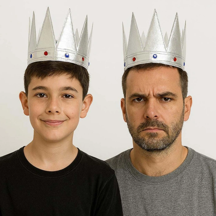 Gümüş Renk Eva Yumuşak Kral Kraliyet Tacı Yetişkin Çuk Uyumlu 55 cm