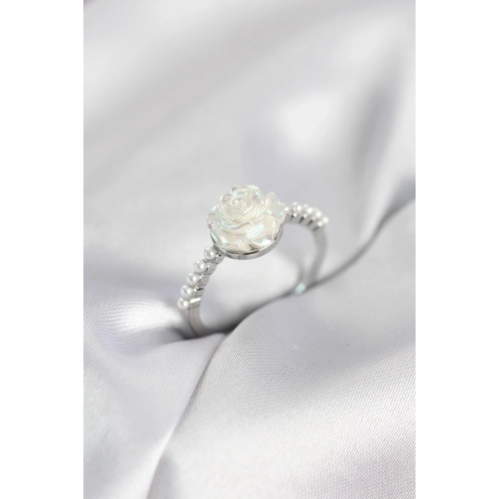 Gümüş Renk Gül Model İncili Kadın Yüzük