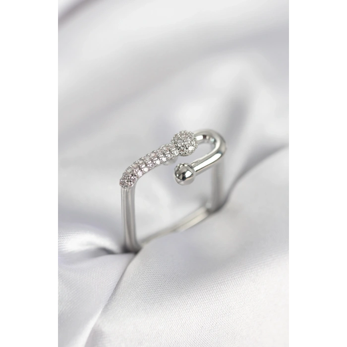 Gümüş Renk Zirkon Taşlı Tifani Model Kare Kadın Yüzük