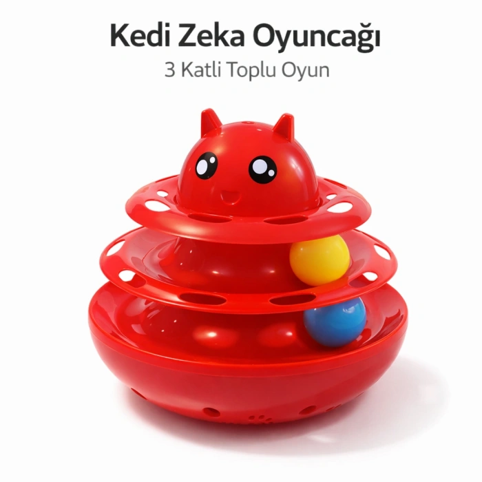 Hacıyatmaz Kedi Oyuncağı 3 Katlı Toplu Zeka Oyuncağı 20x21 cm – Devrilmez Interaktif  Oyuncağı