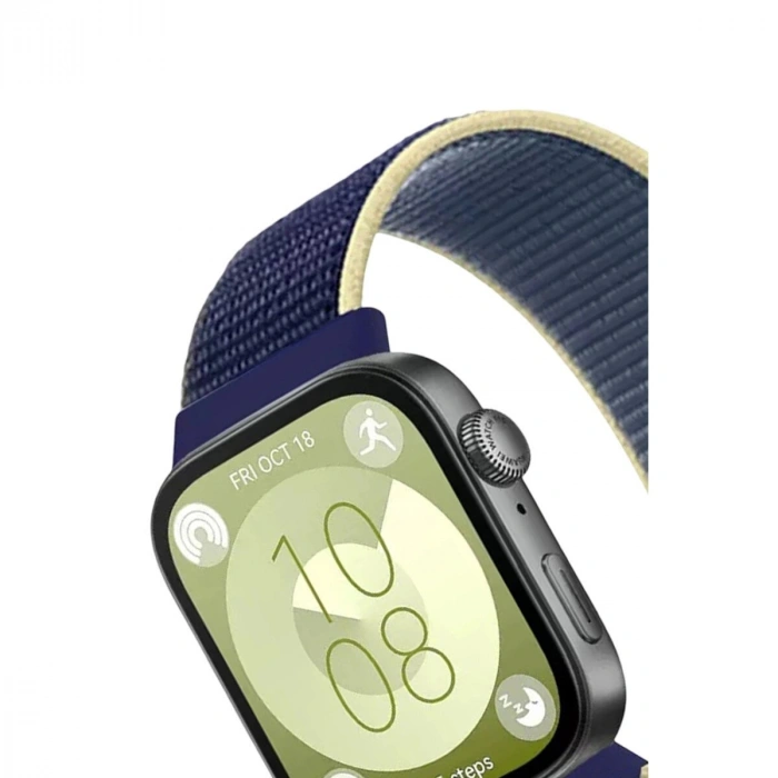 Huawei Fit 4 Hasırlı Cırtcırtlı Kordon (saat Değildir) - Sarı-lacivert