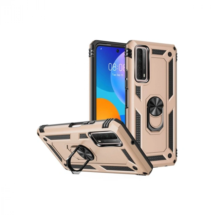 Huawei P Smart 2021 Kılıf Sofya Yüzüklü  Kapak - Gold