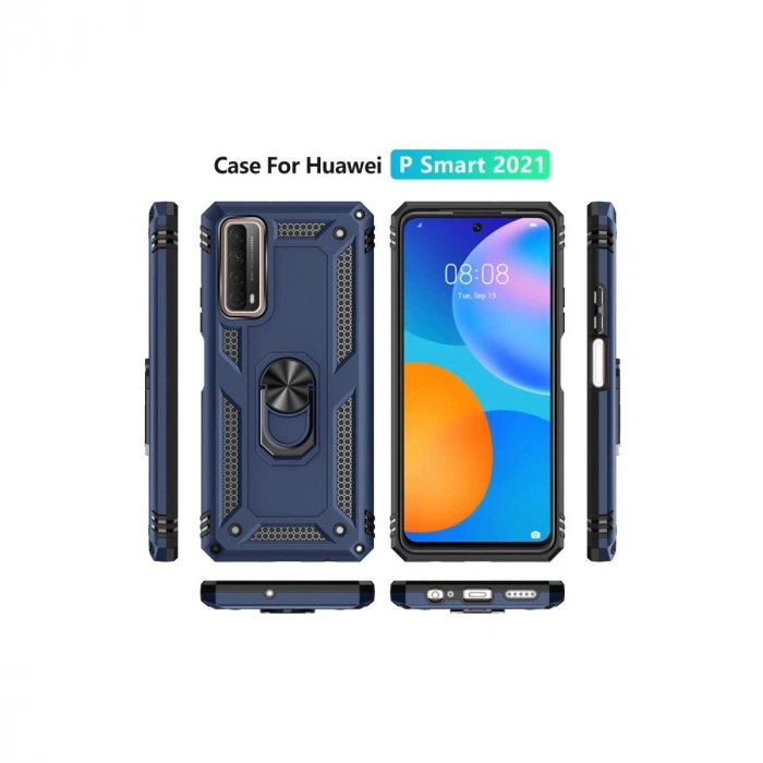 Huawei P Smart 2021 Kılıf Sofya Yüzüklü  Kapak - Lacivert