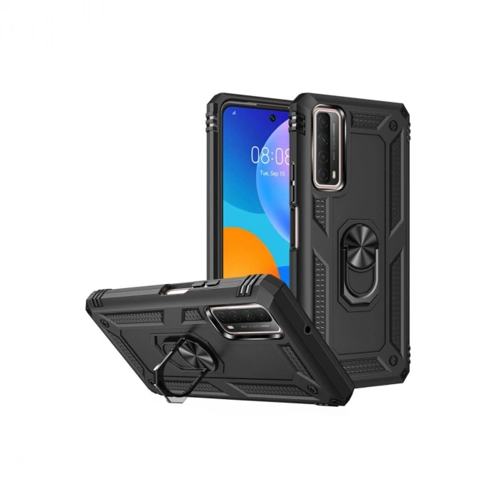 Huawei P Smart 2021 Kılıf Sofya Yüzüklü  Kapak - Siyah