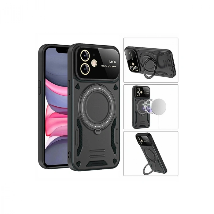 İphone 11 Kılıf Joy Lens Standlı Kapak - Koyu Yeşil