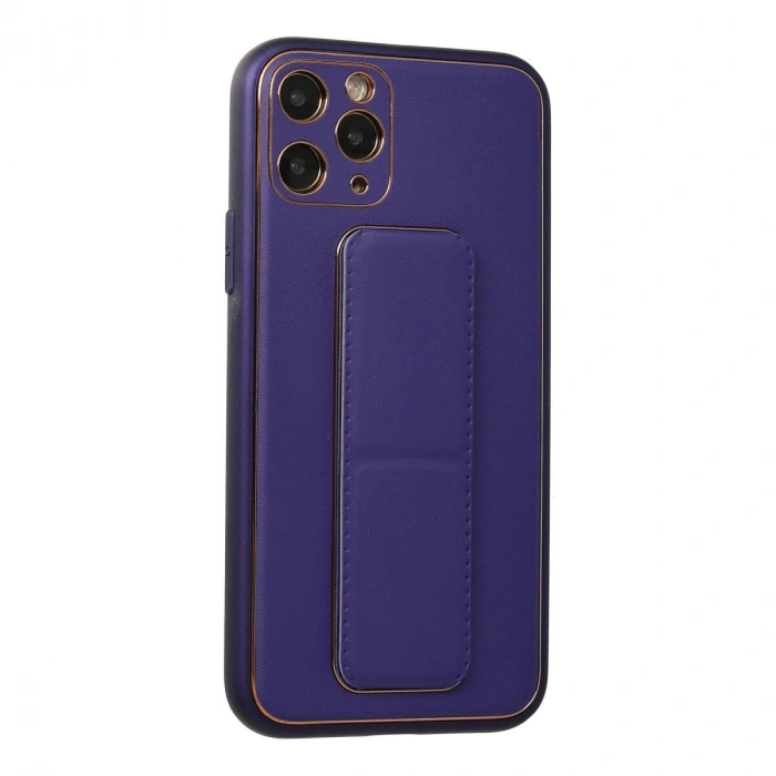 İphone 11 Pro Kılıf Co Deri Standlı Kapak - Mor