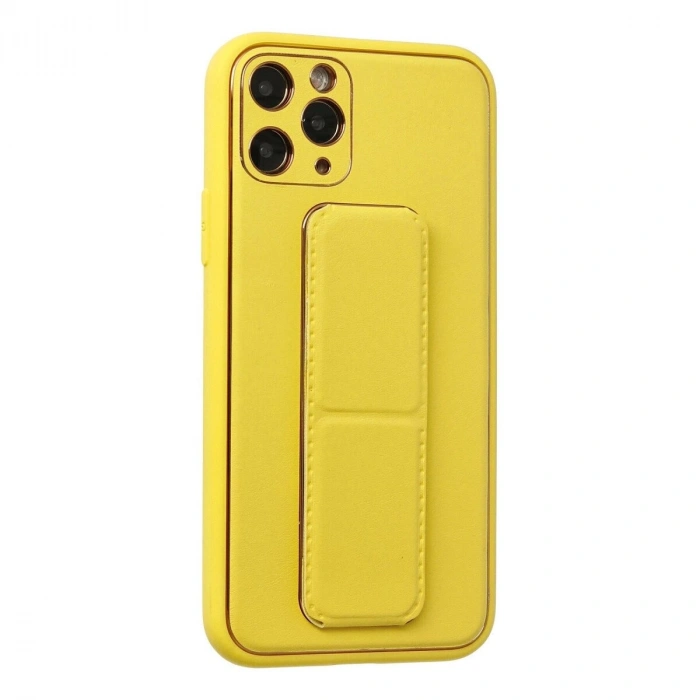 İphone 11 Pro Kılıf Co Deri Standlı Kapak - Sarı
