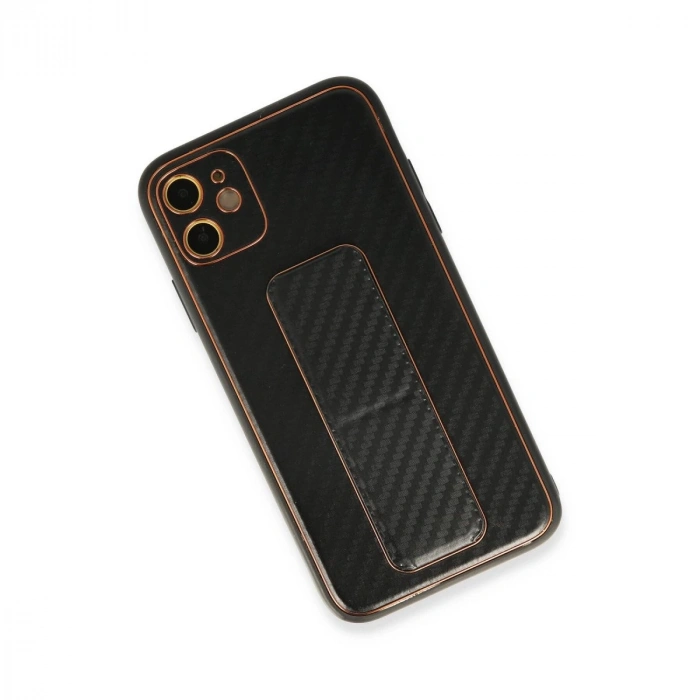 İphone 12 Kılıf Co Karbon Standlı Kapak - Siyah