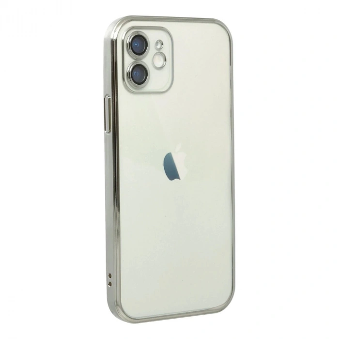 İphone 12 Kılıf  Lensli  - Gümüş