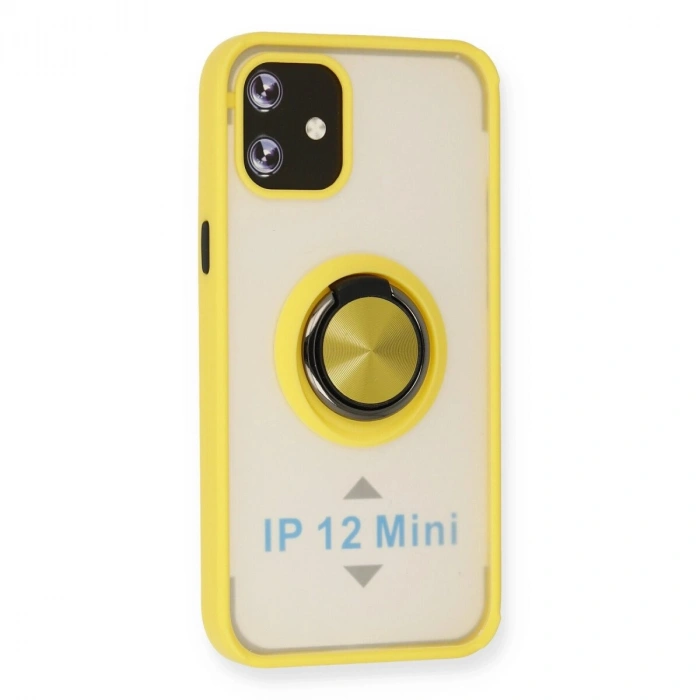 İphone 12 Mini Kılıf Montreal Yüzüklü  Kapak - Sarı