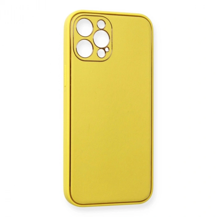 İphone 12 Pro Kılıf Co Deri  Kapak - Sarı