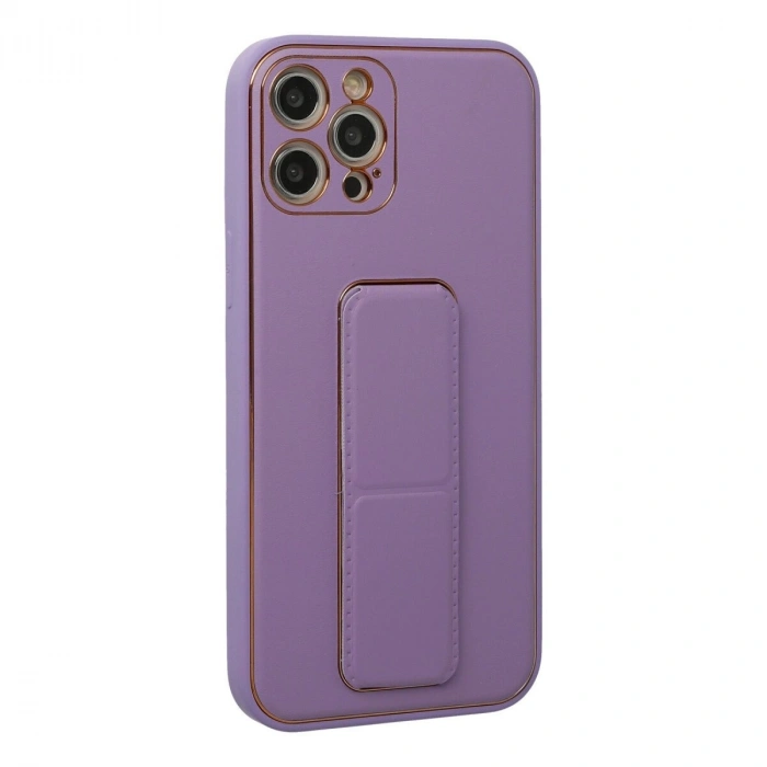 İphone 12 Pro Kılıf Co Deri Standlı Kapak - Lila