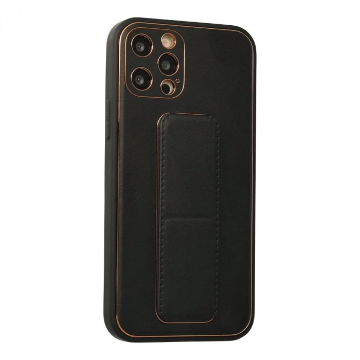 İphone 12 Pro Kılıf Co Deri Standlı Kapak - Siyah