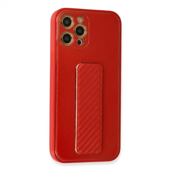 İphone 12 Pro Kılıf Co Karbon Standlı Kapak - Kırmızı