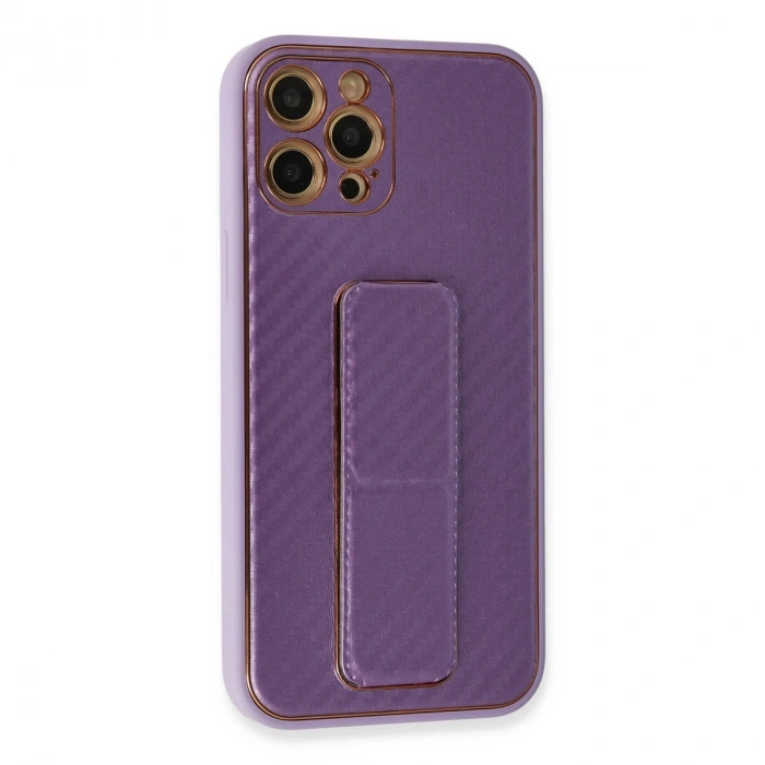 İphone 12 Pro Kılıf Co Karbon Standlı Kapak - Mor