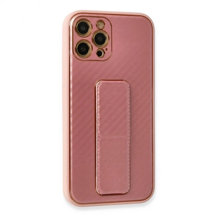 İphone 12 Pro Kılıf Co Karbon Standlı Kapak - Pembe