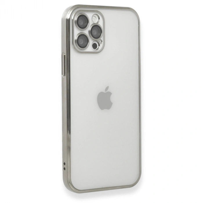 İphone 12 Pro Max Kılıf  Lensli  - Gümüş