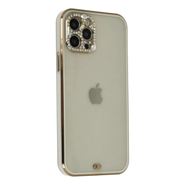 İphone 12 Pro Max Kılıf Liva Taşlı  - Beyaz