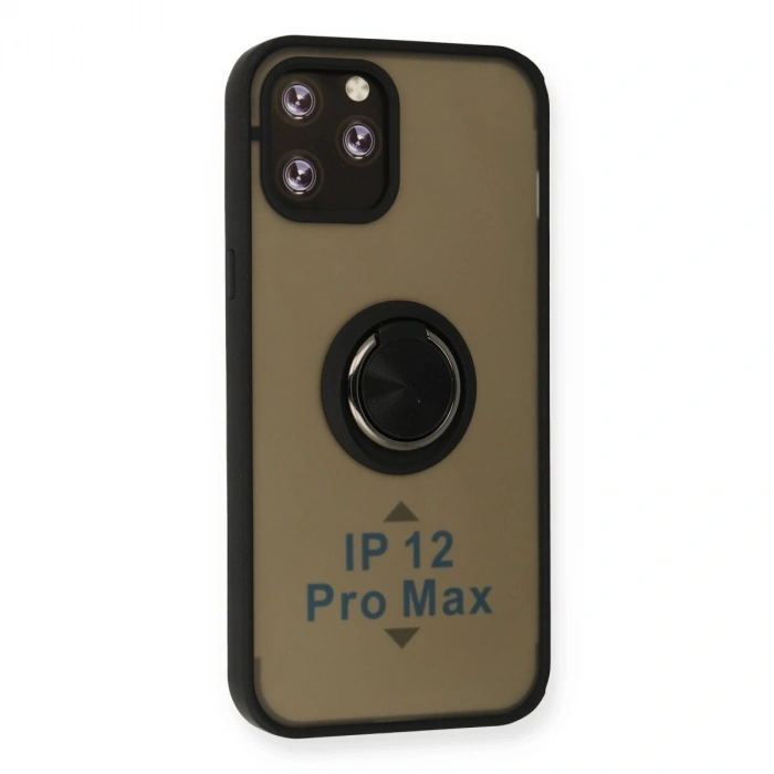 İphone 12 Pro Max Kılıf Montreal Yüzüklü  Kapak - Siyah