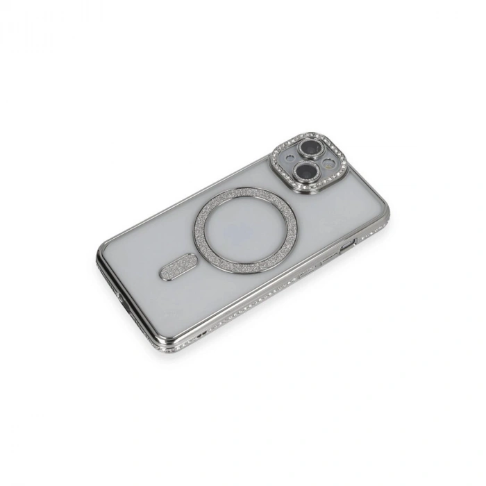 İphone 13 Kılıf Joke Simli Magneticsafe Kılıf - Gümüş