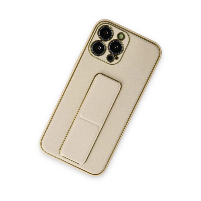İphone 13 Pro Kılıf Co Deri Standlı Kapak - Gold