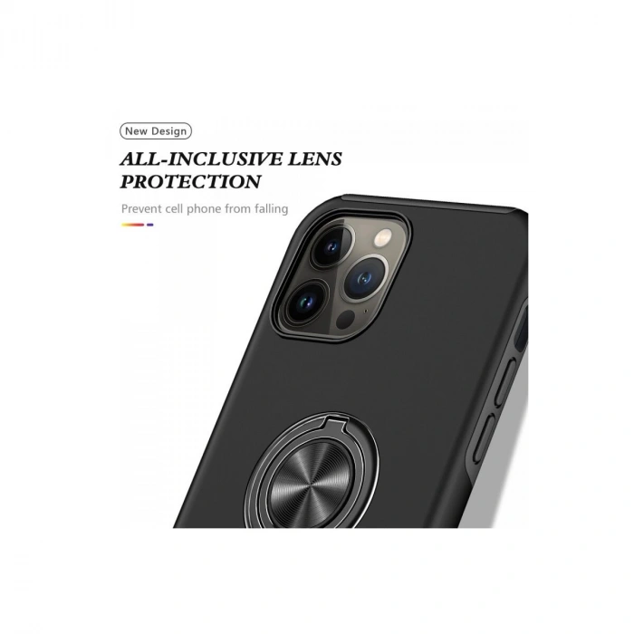İphone 13 Pro Max Kılıf Elit Yüzüklü Kapak - Siyah
