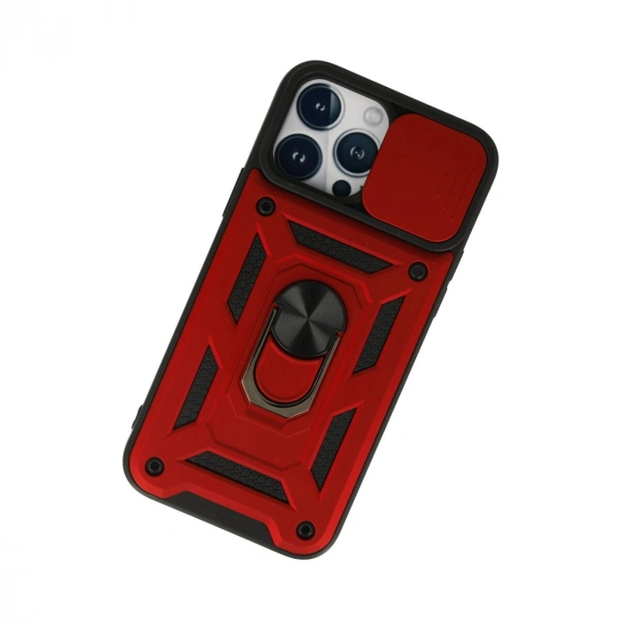 İphone 13 Pro Max Kılıf Pars Lens Yüzüklü  - Kırmızı