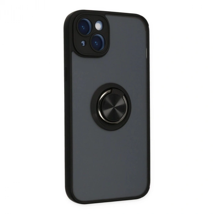 İphone 14 Kılıf Montreal Yüzüklü  Kapak - Siyah