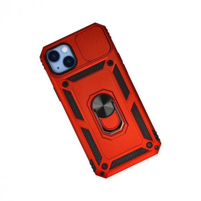 İphone 14 Plus Kılıf Pars Lens Yüzüklü  - Kırmızı