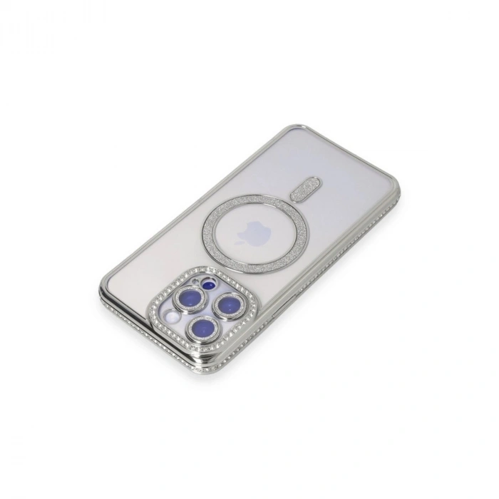 İphone 14 Pro Kılıf Joke Simli Magneticsafe Kılıf - Gümüş