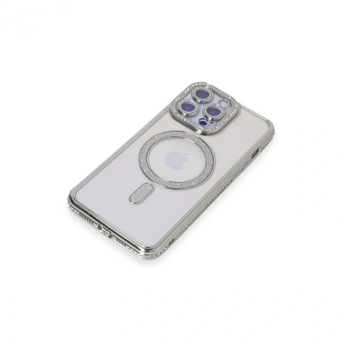 İphone 14 Pro Max Kılıf Joke Simli Magneticsafe Kılıf - Gümüş