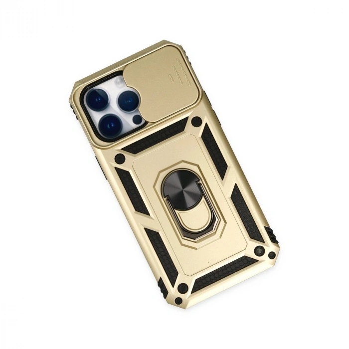 İphone 14 Pro Max Kılıf Pars Lens Yüzüklü  - Gold