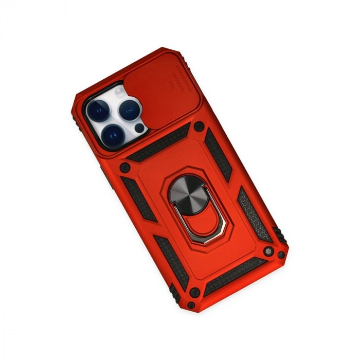 İphone 14 Pro Max Kılıf Pars Lens Yüzüklü  - Kırmızı