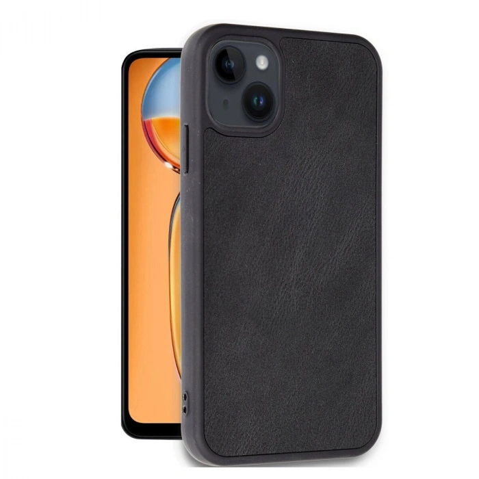 İphone 15 Kılıf Aras Deri Kapak - Siyah