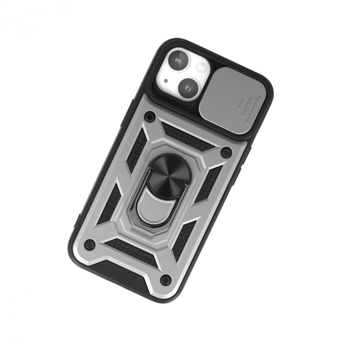 İphone 15 Kılıf Pars Lens Yüzüklü  - Gümüş