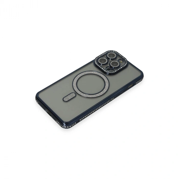 İphone 15 Pro Kılıf Joke Simli Magneticsafe Kılıf - Lacivert