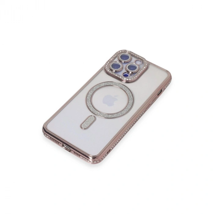 İphone 15 Pro Kılıf Joke Simli Magneticsafe Kılıf - Pembe