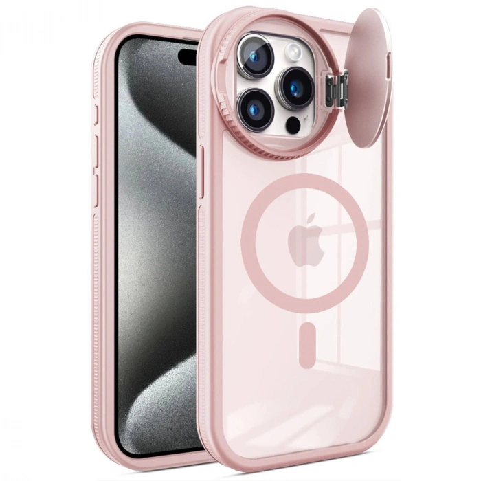 İphone 15 Pro Kılıf Teleskop Lens Magsafe  Kapak - Pembe