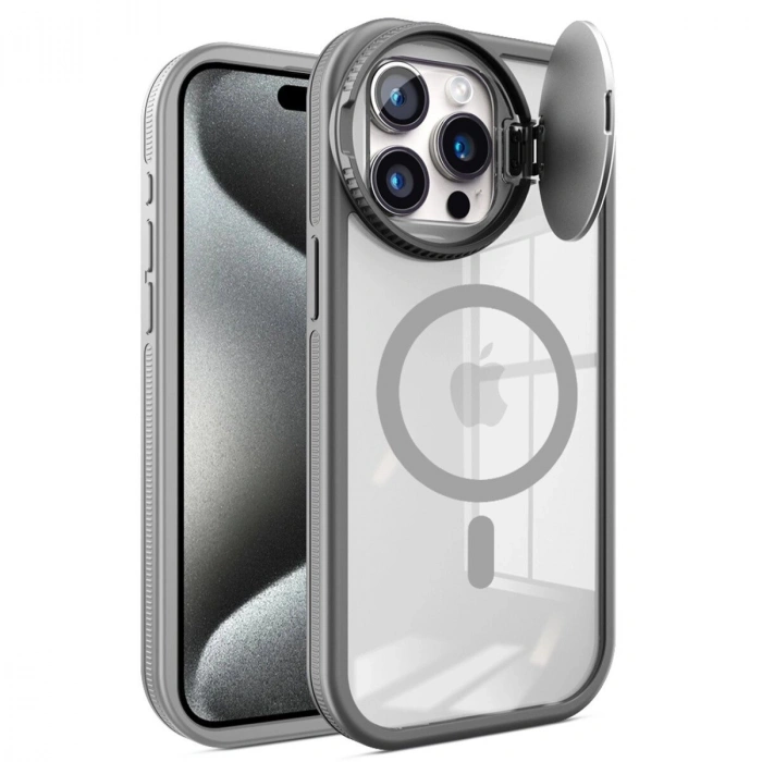 İphone 15 Pro Kılıf Teleskop Lens Magsafe  Kapak - Titan Gri